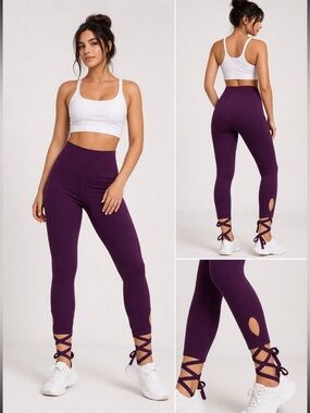 Fabletics PureLuxe Tie-Up High-Waisted Leggings Plum — Size M